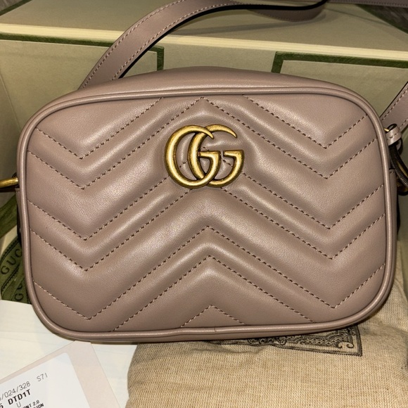 GUCCI GG Marmont 2.0 Chevron Rose Leather Crossbody Bag 💯 Authentic BRAND NEW - Picture 3 of 7